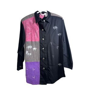 THISTLES WEST Vintage Western Suede Color Block Button Up Shirt Women's Small‎